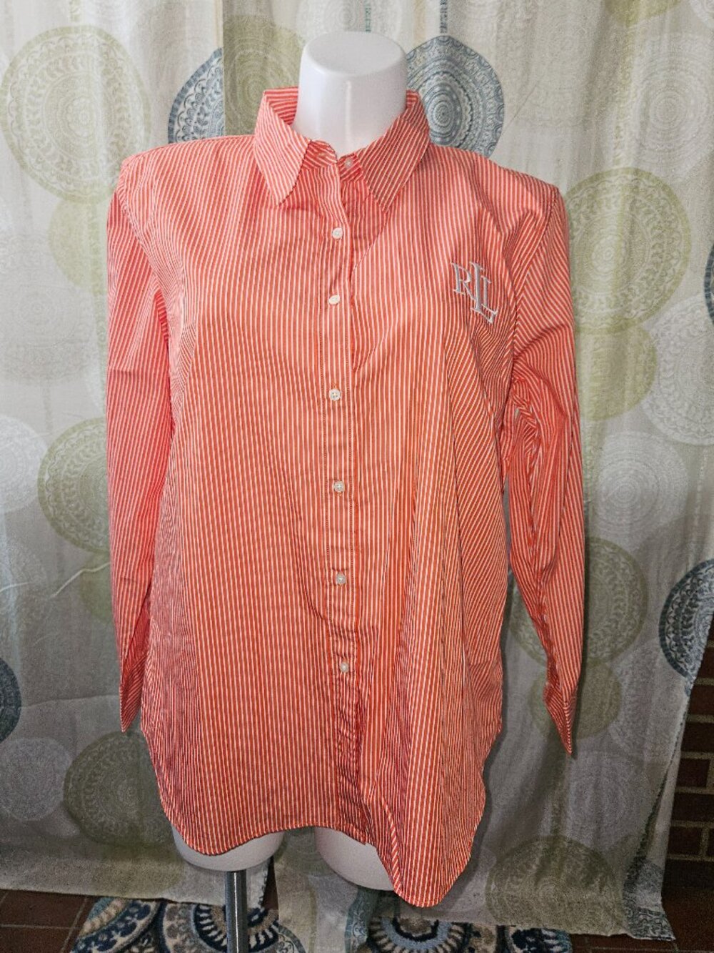 NWT Lauren Ralph Lauren Orange & White Stripe Button-Down (3X)